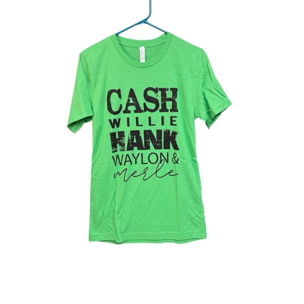 Bella Canvas size small Cash Willie Hank Waylon Merle Green Cotton Tee